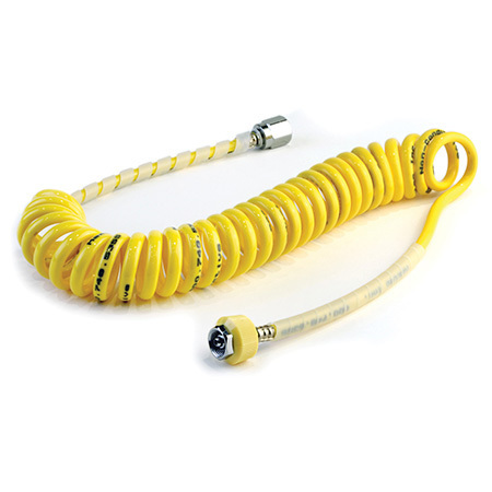 Air Hose, 15ft, Single Coil, Self-Coiling, DISS Fittings, Yellow