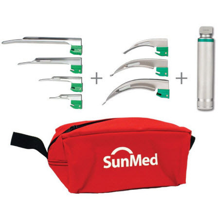 GreenLine/D Fiber Optic Laryngoscope Blade Kit with Canvas Pouch